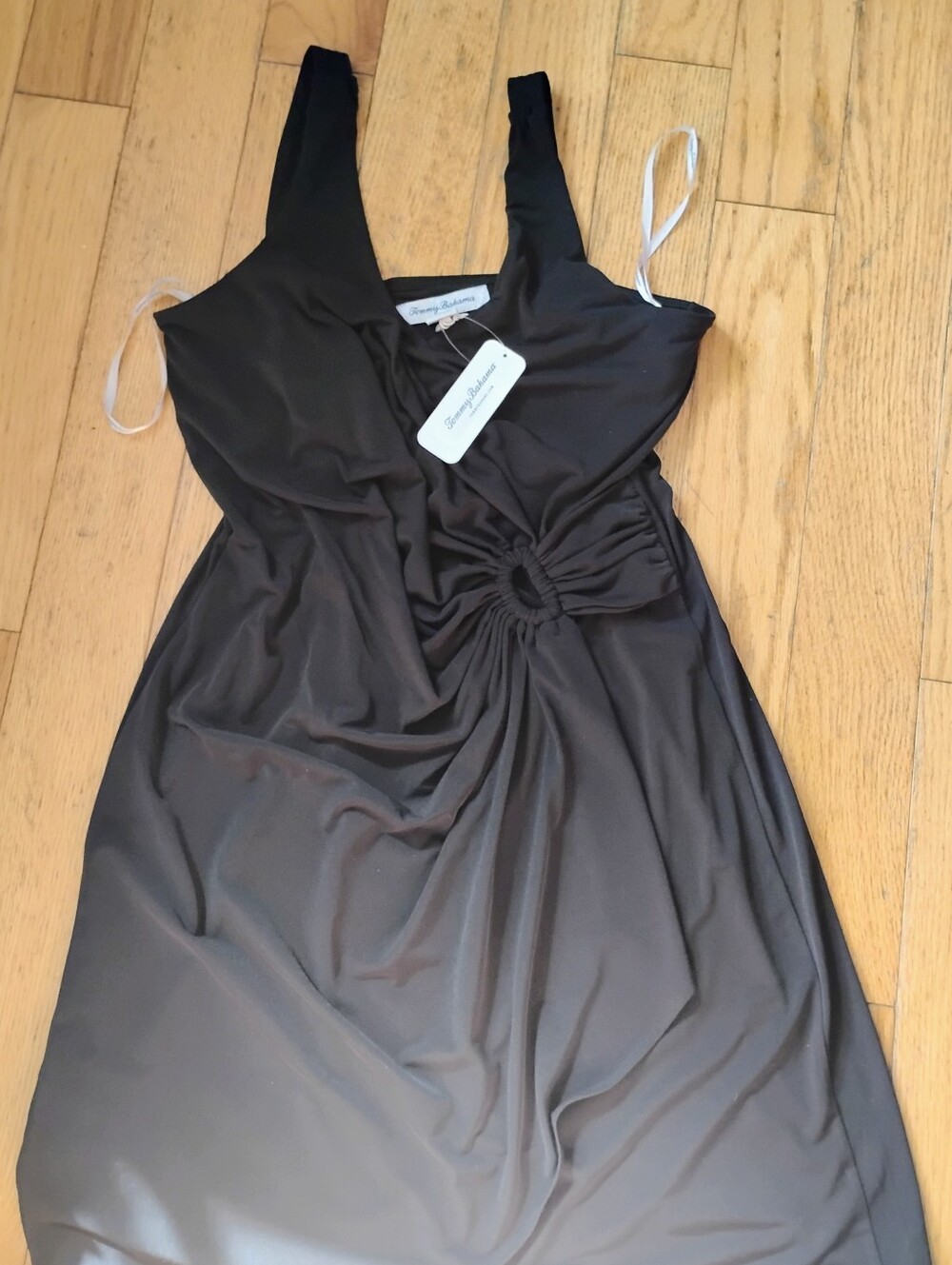 Tommy Bahama Black Gathered Side Midi Dress